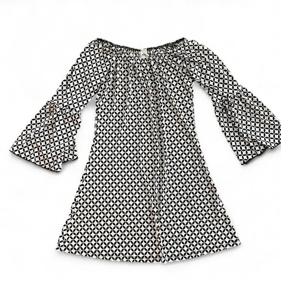 2B Together Geometric Bell Sleeve Dress – 70s Boho / Retro Revival (Made in USA) - Picture 1 of 8